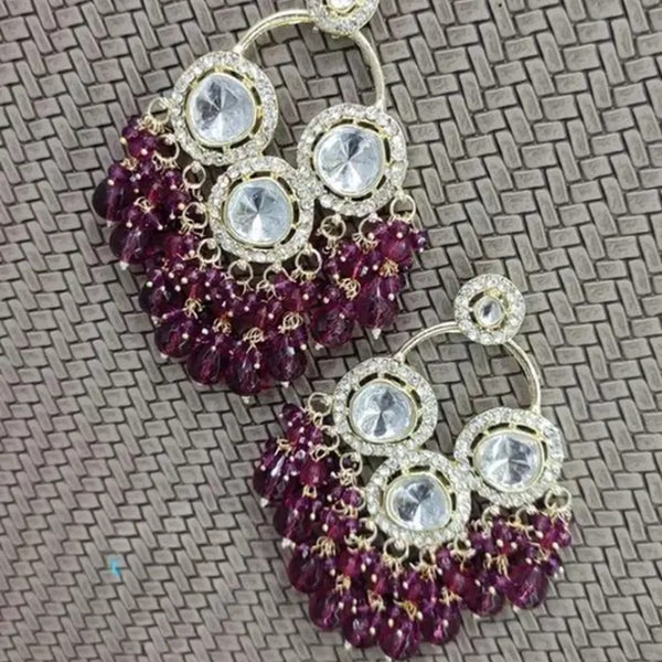 Jewel City Luxurious Polki Diamond and Wine Chandelier Earrings - Distacart