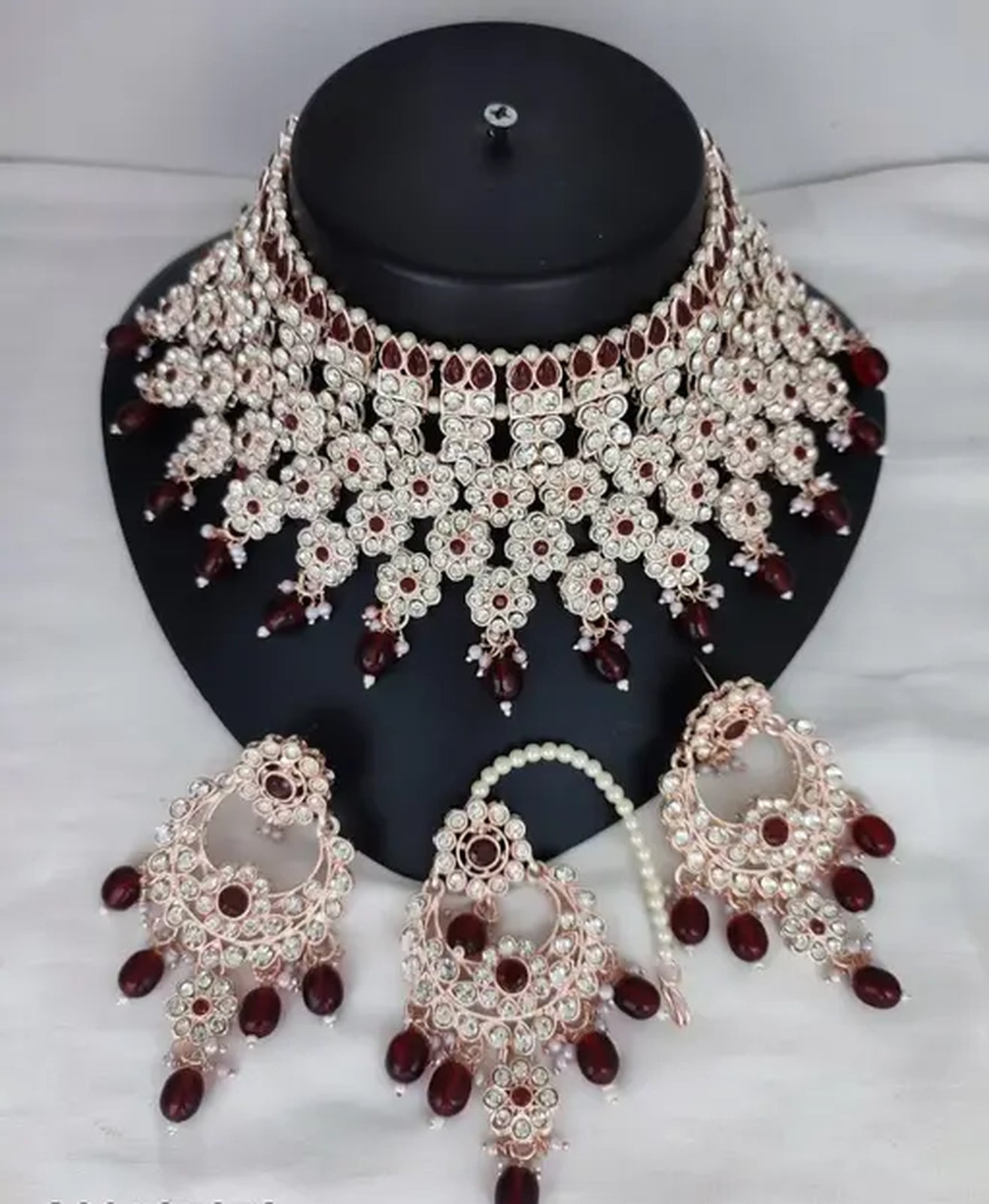 Jewel City Luxurious Silver-Plated Bridal Jewelry Set with Ruby Red Accents