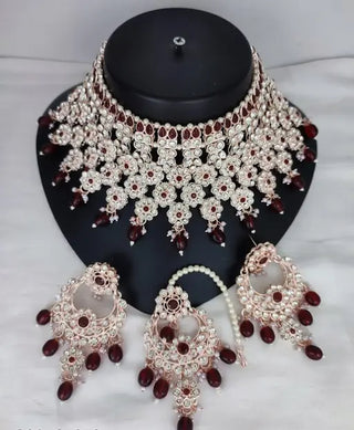 Jewel City Luxurious Silver-Plated Bridal Jewelry Set with Ruby Red Accents