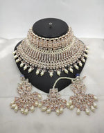 Thumbnail for Jewel City Exquisite Crystal and Pearl Bridal Choker Set with Matching Earrings and Tikka