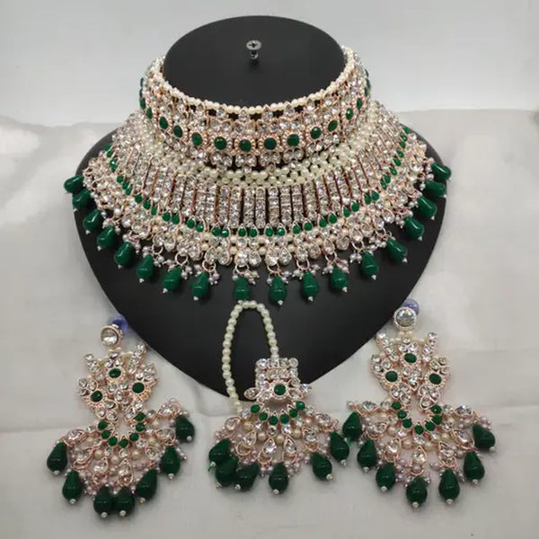 Jewel City Exquisite Crystal and Pearl Bridal Choker Set with Matching Earrings and Tikka - Distacart