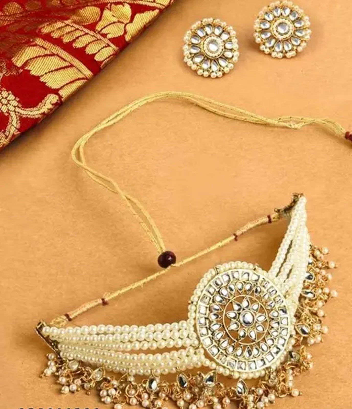 Jewel City Elegant Bridal Jewelry Set with Pearl Choker and Ornate Maang Tikka