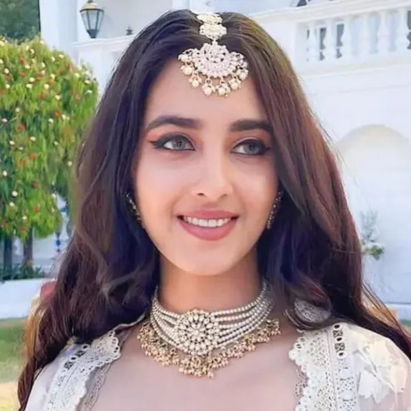 Jewel City Elegant Bridal Jewelry Set with Pearl Choker and Ornate Maang Tikka - Distacart