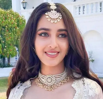Jewel City Elegant Bridal Jewelry Set with Pearl Choker and Ornate Maang Tikka - Distacart