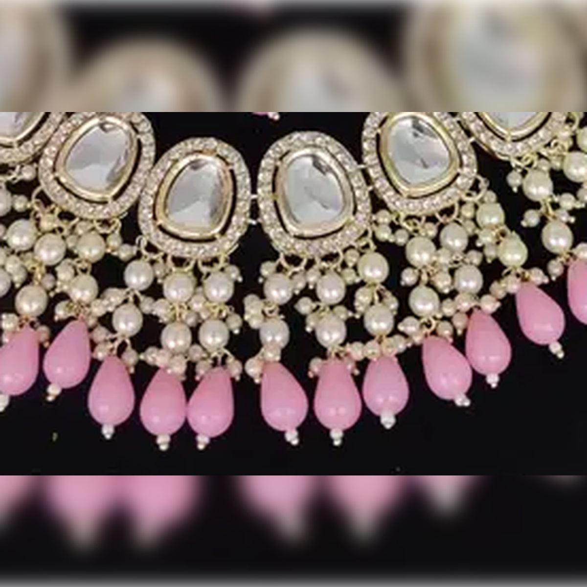 Jewel City Kundan Choker Necklace Set with Pink Beads and Pearls - Traditional Indian Wedding Jewelry