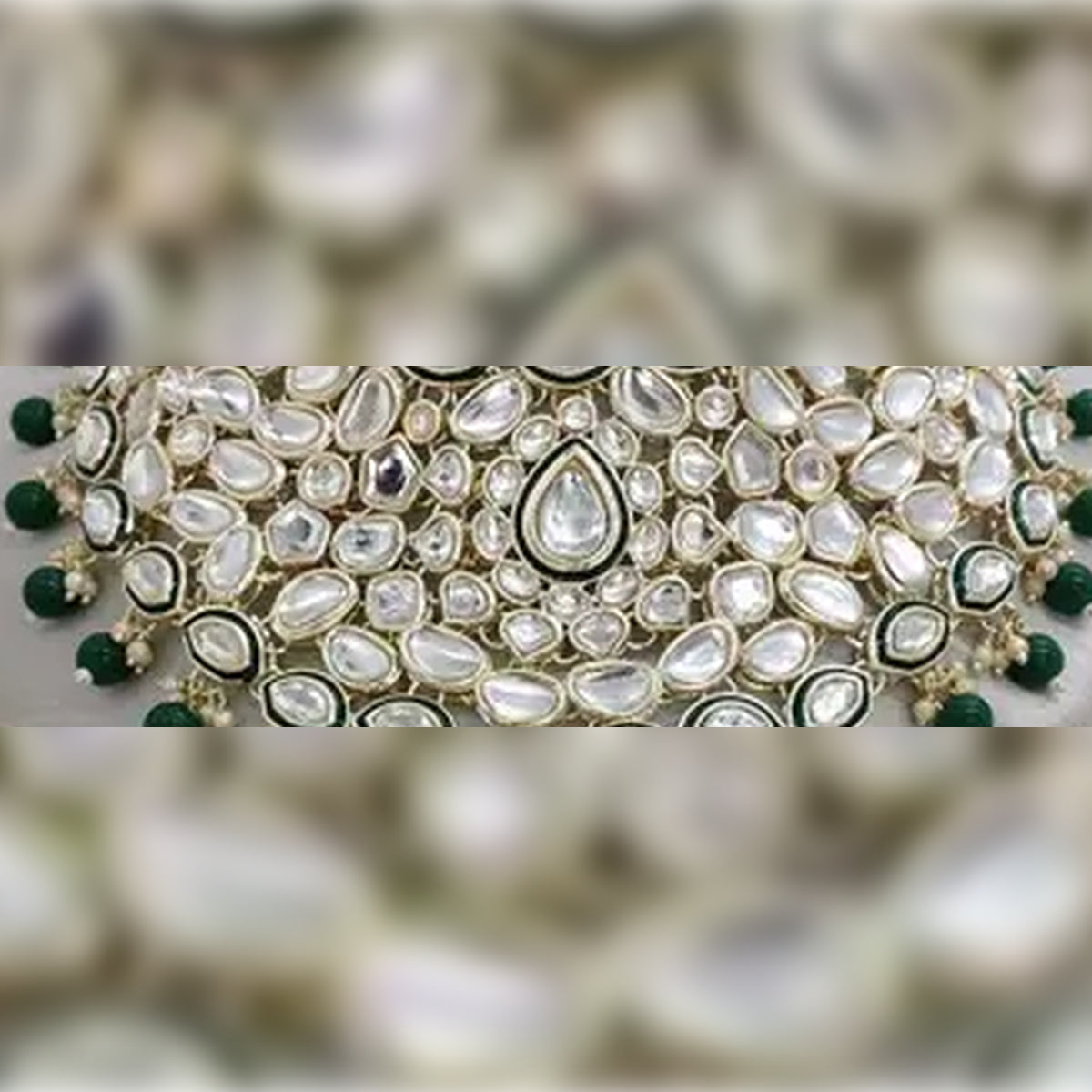 Jewel City Royal Kundan Choker Set with Emerald Green Beads - Traditional Indian Wedding Jewelry Set with Earrings and Tikka