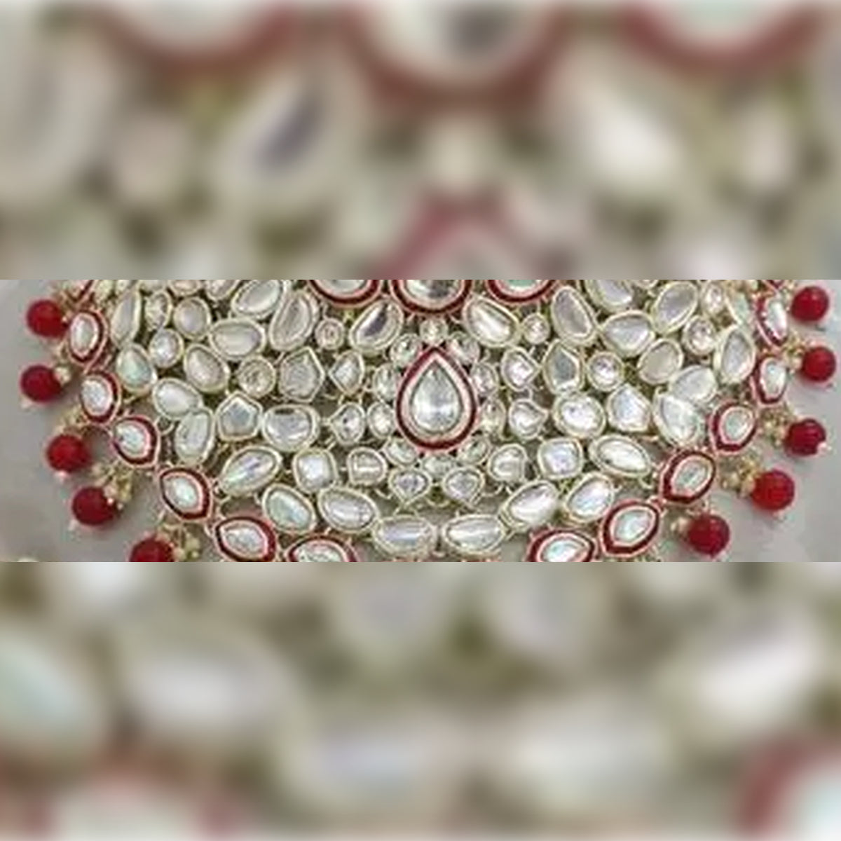 Jewel City Royal Kundan Choker Set with magenta Beads - Traditional Indian Wedding Jewelry Set with Earrings and Tikka