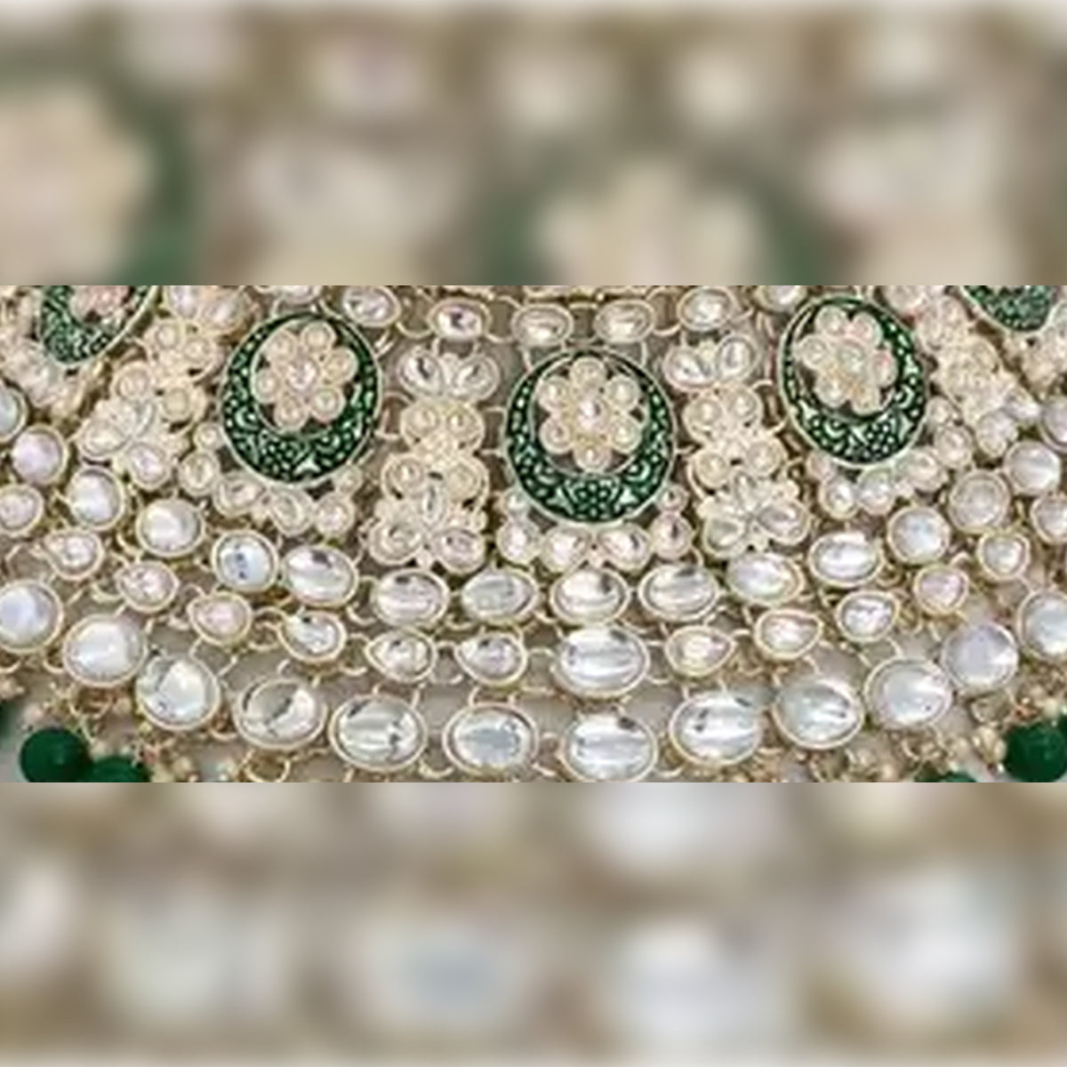 Jewel City Royal Kundan Choker Set with Green Beads - Traditional Indian Wedding Jewelry Set with Earrings and Tikka