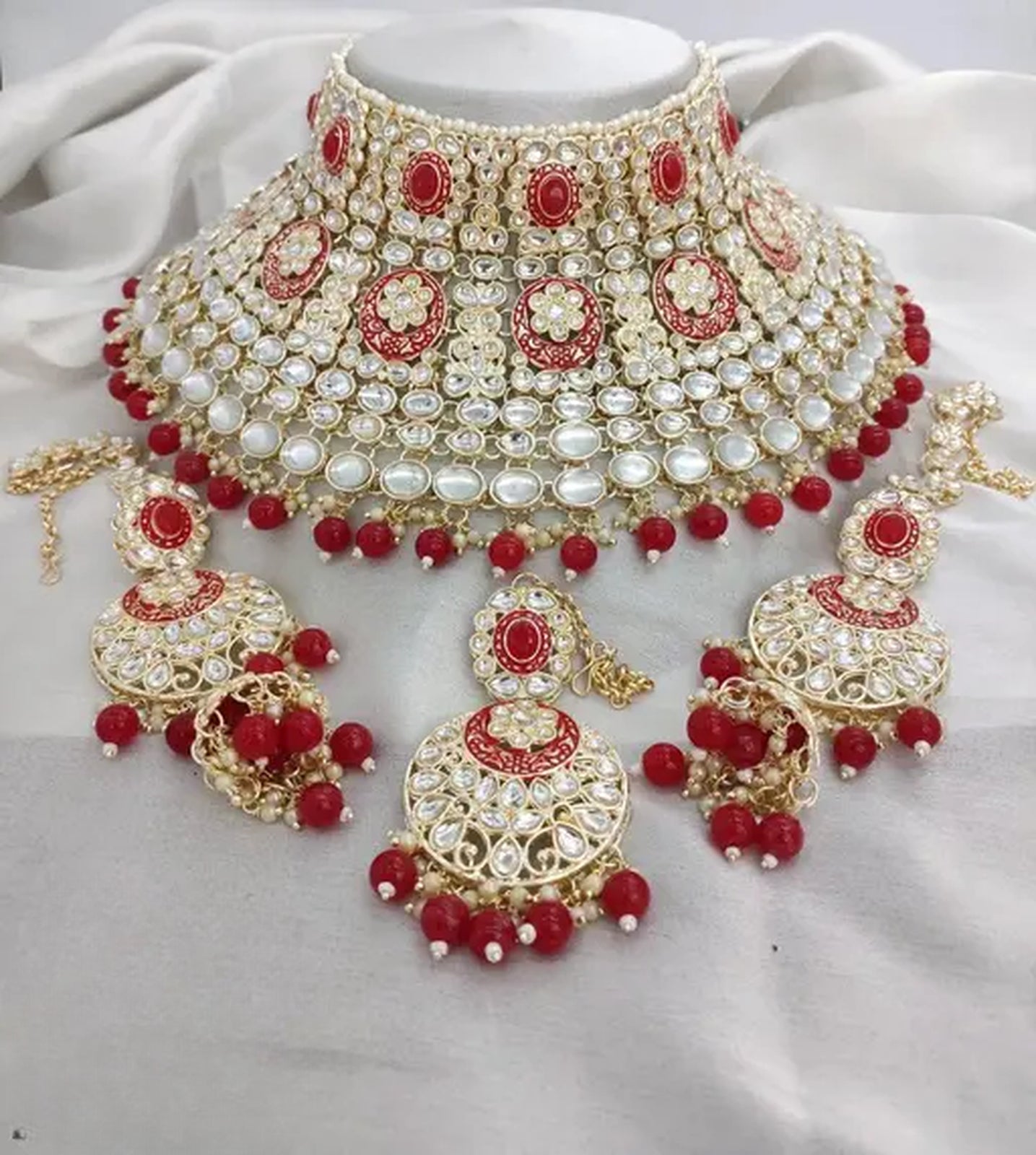 Jewel City Royal Kundan Choker Set with Magenta Beads - Traditional Indian Wedding Jewelry Set with Earrings and Tikka