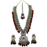 Thumbnail for Jewel City Long Necklace Set with Maroon Beads - Traditional Indian Wedding Jewelry with Earrings & Tikka