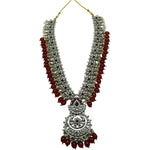 Thumbnail for Jewel City Long Necklace Set with Maroon Beads - Traditional Indian Wedding Jewelry with Earrings & Tikka