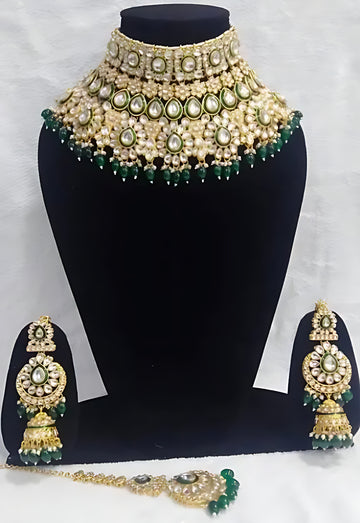 Jewel City Royal Kundan Bridal Choker Necklace Set with Maang Tikka and Earrings - Distacart