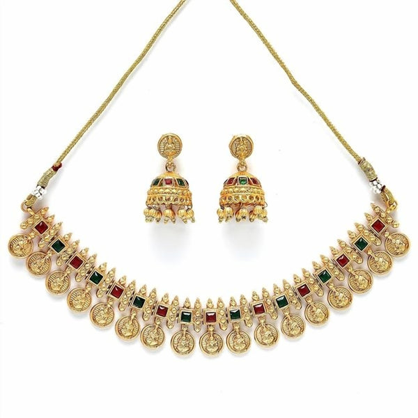 Jewel City Traditional Temple Coin Necklace Set with Matching Jhumkas for Women - Distacart
