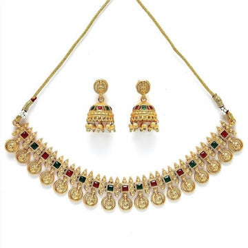 Jewel City Traditional Temple Coin Necklace Set with Matching Jhumkas for Women - Distacart