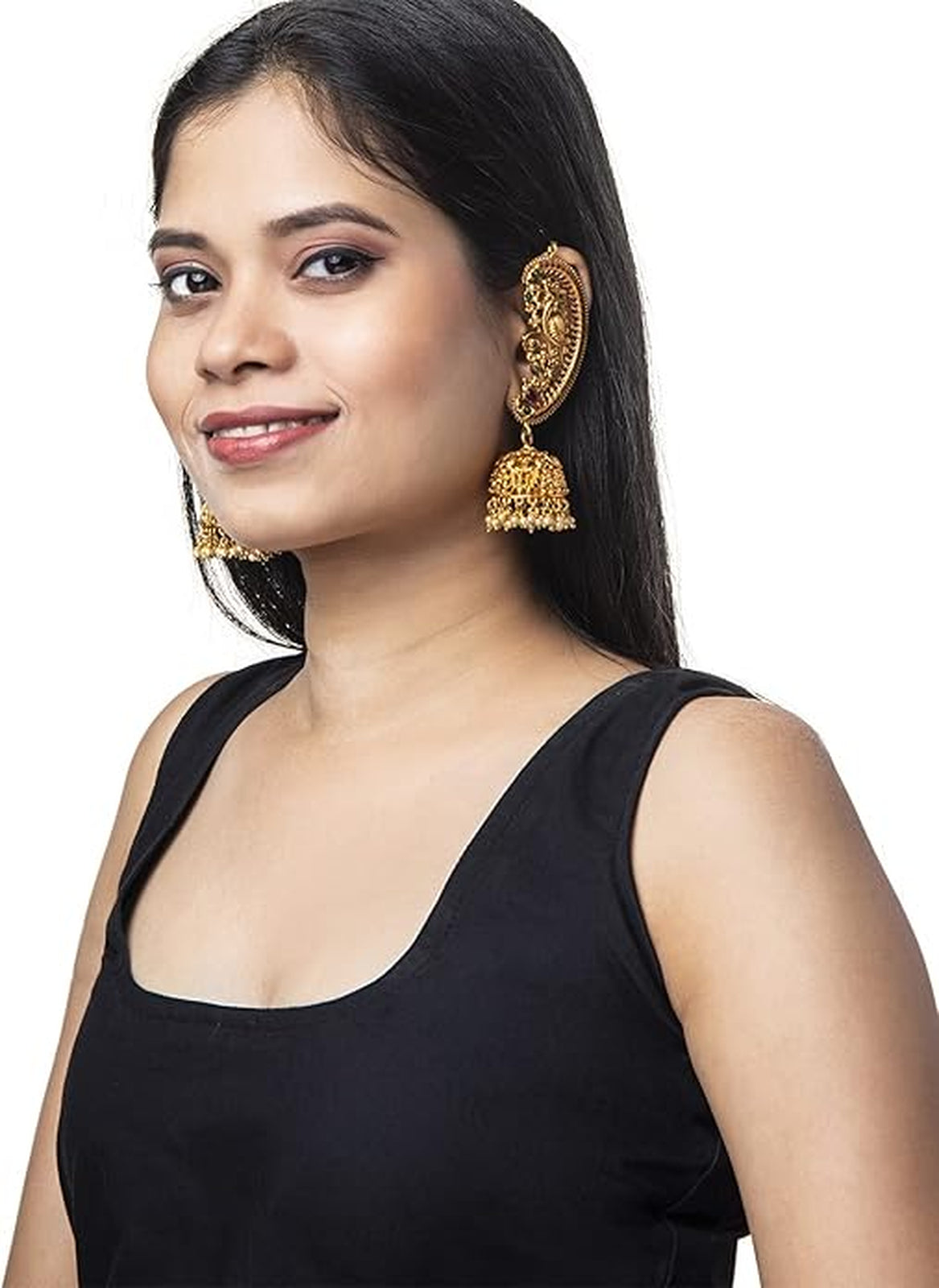 Jewel City Exquisite Gold-Plated Peacock Jhumka Earrings with Ruby and Emerald Accents