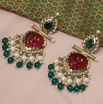 Thumbnail for Jewel City Elegant Kundan-Inspired Chandelier Earrings with Red and Green Gemstones