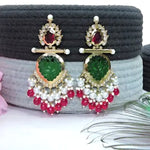 Thumbnail for Jewel City Elegant Kundan-Inspired Chandelier Earrings with Red and Green Gemstones