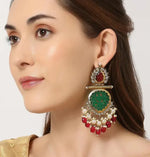 Thumbnail for Jewel City Elegant Kundan-Inspired Chandelier Earrings with Red and Green Gemstones