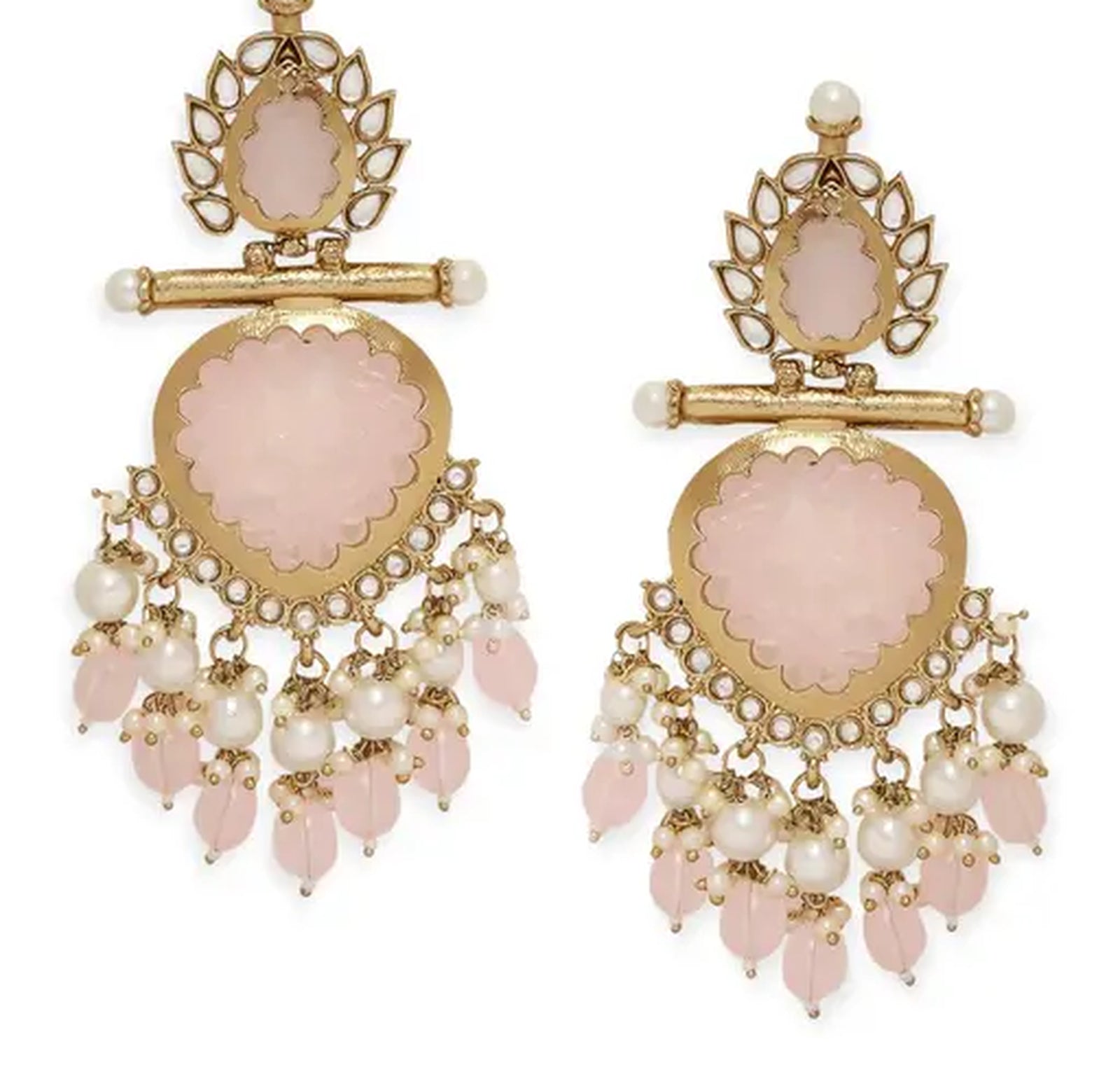 Jewel City Luxurious Rose Quartz Chandelier Earrings - Vintage-Inspired Statement Jewelry