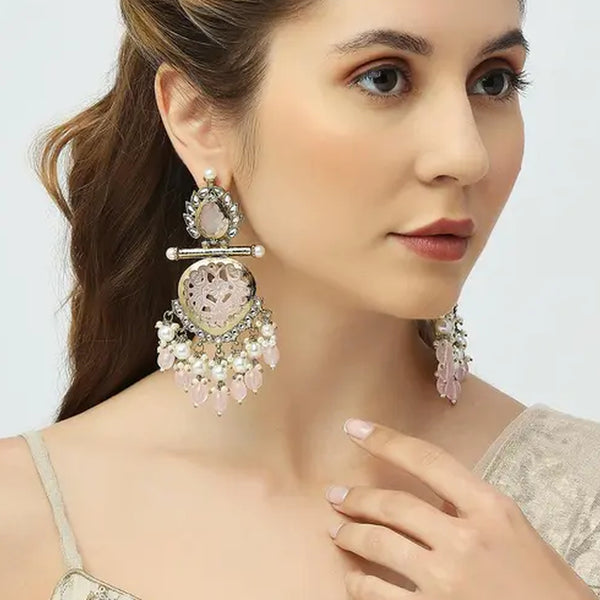 Jewel City Luxurious Rose Quartz Chandelier Earrings - Vintage-Inspired Statement Jewelry - Distacart