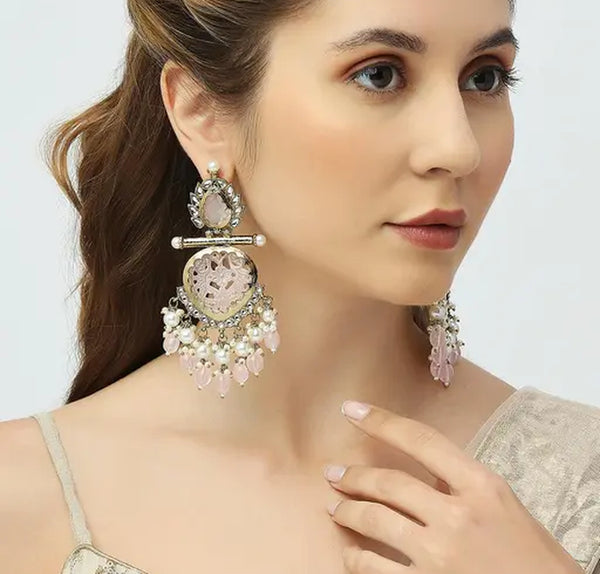 Jewel City Luxurious Rose Quartz Chandelier Earrings - Vintage-Inspired Statement Jewelry
