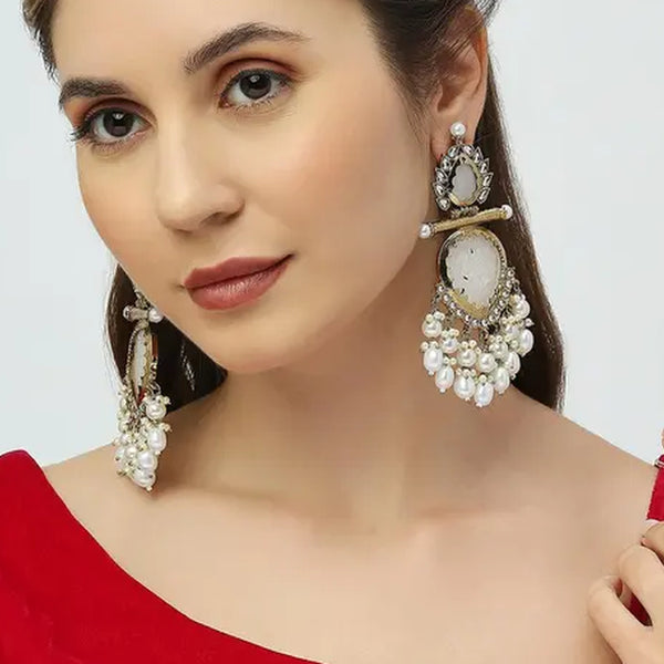 Jewel City Elegant Pearl and Crystal Chandelier Earrings - Luxurious Statement Jewelry - Distacart
