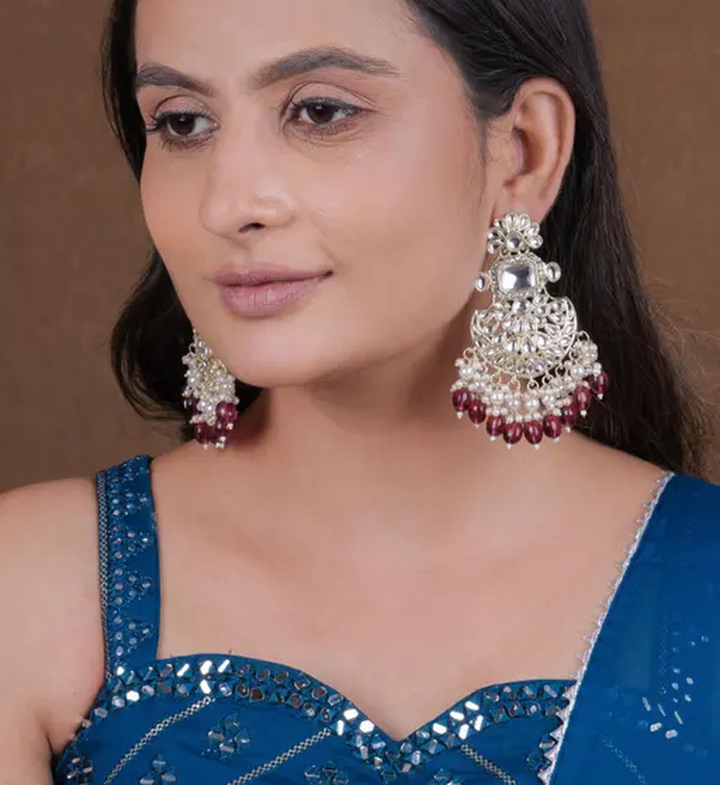 Jewel City Exquisite Kundan-Inspired Chandelier Earrings with Pearl and Ruby Accents