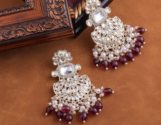 Jewel City Exquisite Kundan-Inspired Chandelier Earrings with Pearl and Ruby Accents