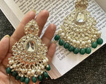 Thumbnail for Jewel City Exquisite Kundan-Inspired Chandelier Earrings with Pearl and Green Accents