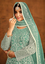 Thumbnail for Green All Over Embroidered Net Wedding Anarkali Suit - Emponline - Distacart
