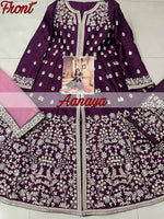 Thumbnail for Anaita Purple Embroidered Art Silk Anarkali Suit - Distacart