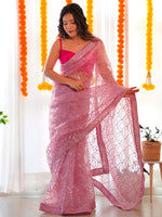 Thumbnail for NOZ2TOZ Women's Organza Mauve Embellished Designer Saree With Blouse Piece - Distacart