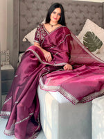 Thumbnail for NOZ2TOZ Women's Organza Purple Embellished Designer Saree With Blouse Piece - Distacart