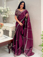 Thumbnail for NOZ2TOZ Women's Organza Purple Embellished Designer Saree With Blouse Piece - Distacart