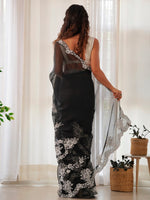 Thumbnail for NOZ2TOZ Women's Organza Black Embroidered Designer Saree With Blouse Piece - Distacart