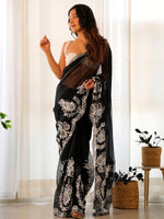Thumbnail for NOZ2TOZ Women's Organza Black Embroidered Designer Saree With Blouse Piece - Distacart