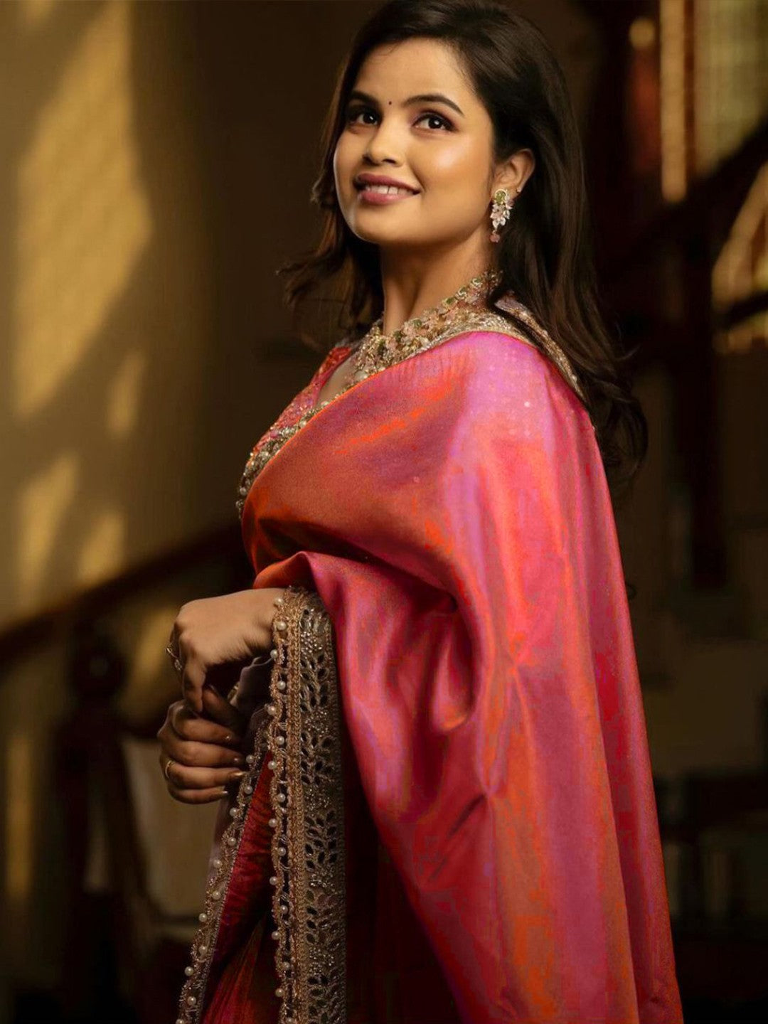 NOZ2TOZ Women's Tissue Pink Embellished Designer Saree With Blouse Piece - Distacart