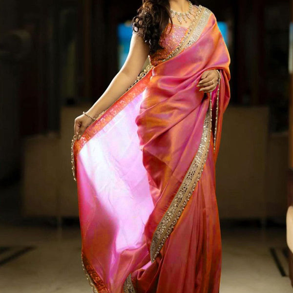 NOZ2TOZ Women's Tissue Pink Embellished Designer Saree With Blouse Piece - Distacart