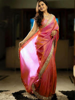 Thumbnail for NOZ2TOZ Women's Tissue Pink Embellished Designer Saree With Blouse Piece - Distacart