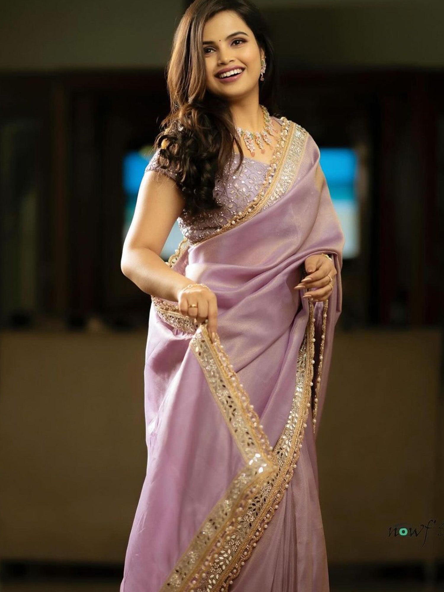 NOZ2TOZ Women's Tissue Mauve Embellished Designer Saree With Blouse Piece - Distacart