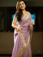 Thumbnail for NOZ2TOZ Women's Tissue Mauve Embellished Designer Saree With Blouse Piece - Distacart