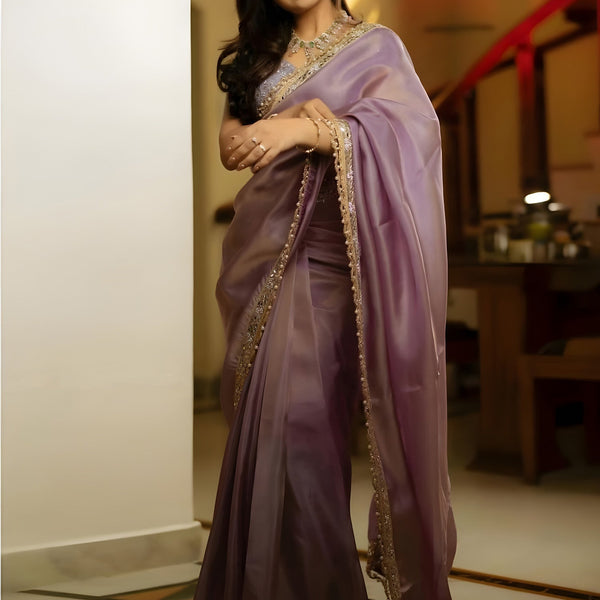 NOZ2TOZ Women's Tissue Mauve Embellished Designer Saree With Blouse Piece - Distacart