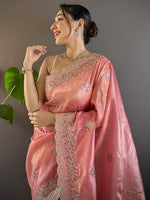 Thumbnail for NOZ2TOZ Women's Paper Silk Peach Embellished Designer Saree With Blouse Piece - Distacart