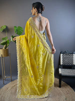 Thumbnail for NOZ2TOZ Women's Paper Silk Yellow Embellished Designer Saree With Blouse Piece - Distacart