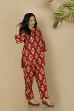Thumbnail for Breathables Red Butta Cotton Co-Ord Set – Kurta With Straight Pants - Dista