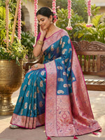 Thumbnail for Shree Shyam Fashion Sky Blue Silk Blend Saree - Distacart