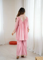 Thumbnail for Teeya Creation Baby Pink Heavy Chinnon Silk Embroidery Work Plazo pair