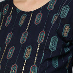 Thumbnail for Anubhutee Women's Rayon Knee-Length Ethnic Motifs Maternity A-Line Navy Blue Midi Dress - Distacart