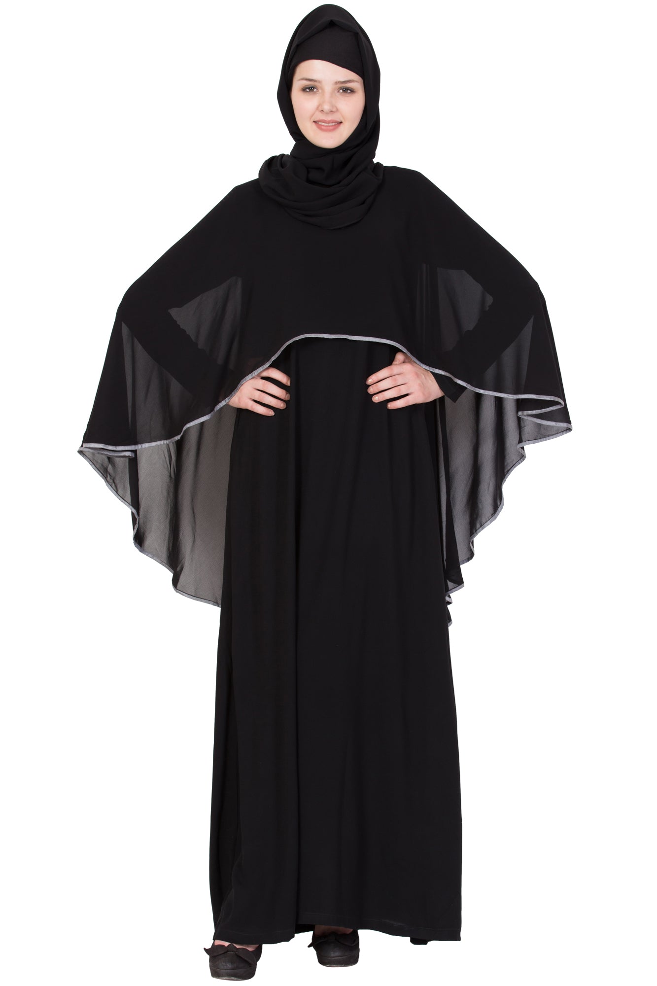 Bashariya A Line Abaya With Attached Georgette Cape For Full Coverage