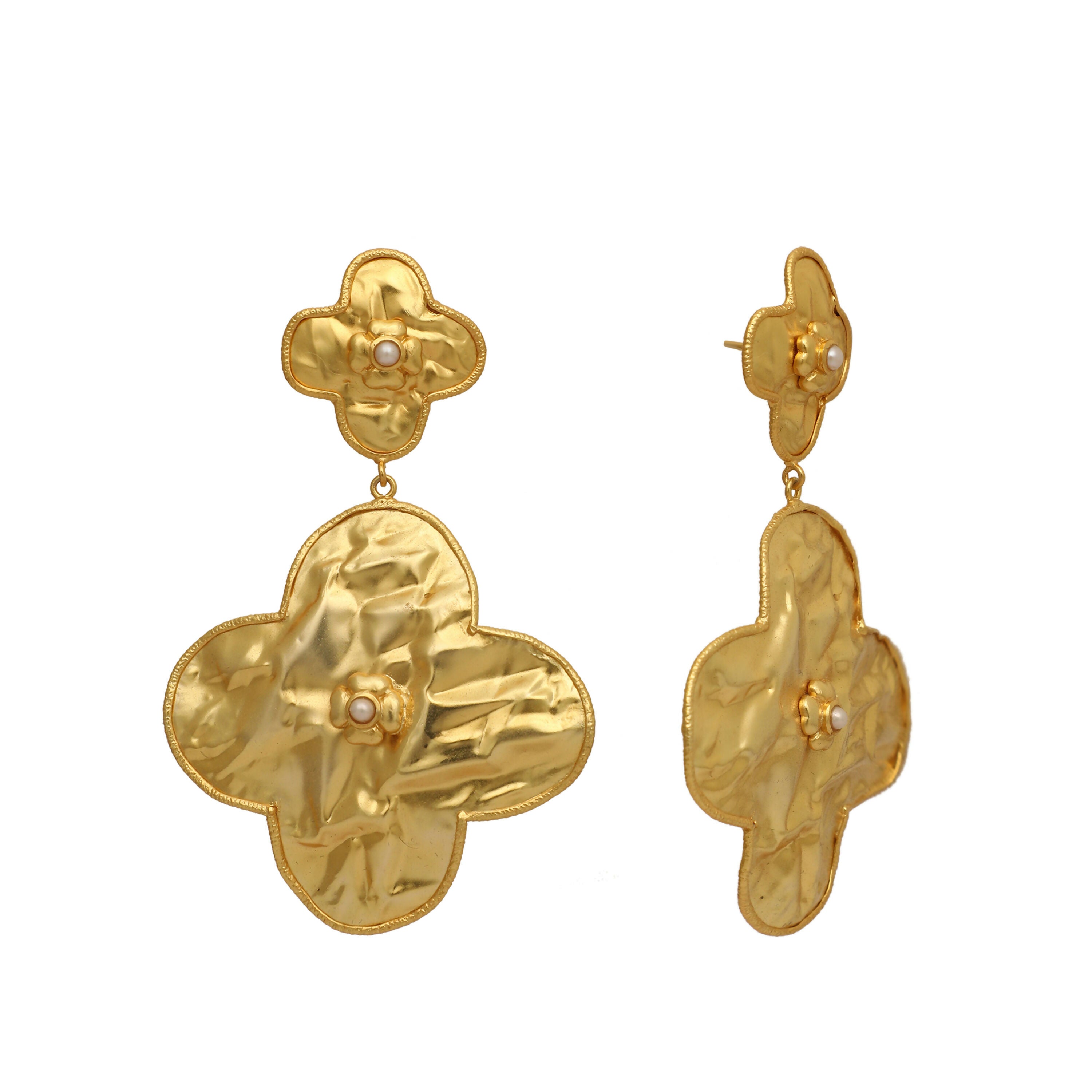 Nuyug 18k Gold-Plated Contemporary Molten Metallic Finish Floral Drop Dangler Earrings